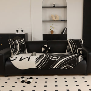 Abstract Art Sofa Cover with Wave Edge, Non Slip Couch Cover for Stylish Homes