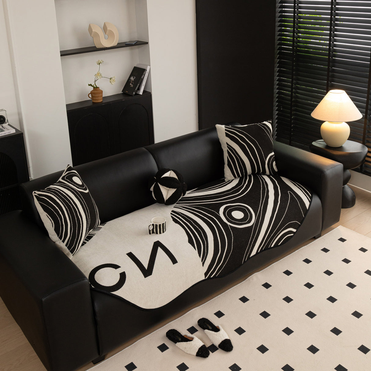 Abstract Art Sofa Cover with Wave Edge, Non Slip Couch Cover for Stylish Homes