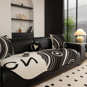 Abstract Art Sofa Cover with Wave Edge, Non Slip Couch Cover for Stylish Homes