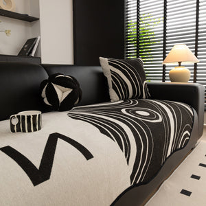 Abstract Art Sofa Cover with Wave Edge, Non Slip Couch Cover for Stylish Homes