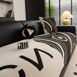 Abstract Art Sofa Cover with Wave Edge, Non Slip Couch Cover for Stylish Homes