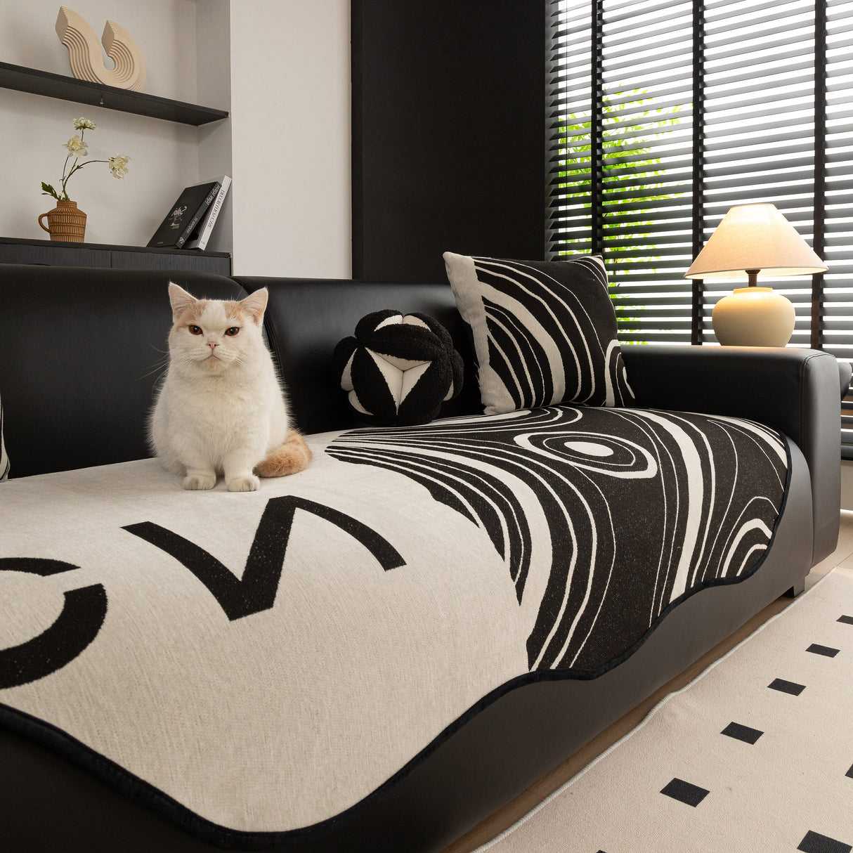 Abstract Art Sofa Cover with Wave Edge, Non Slip Couch Cover for Stylish Homes