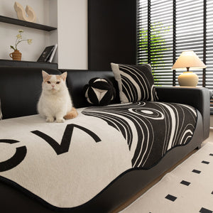 Abstract Art Sofa Cover with Wave Edge, Non Slip Couch Cover for Stylish Homes