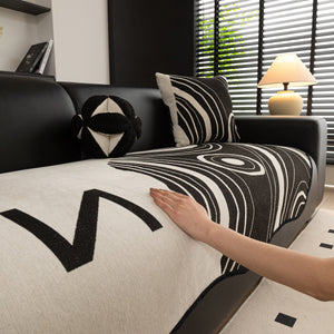 Abstract Art Sofa Cover with Wave Edge, Non Slip Couch Cover for Stylish Homes