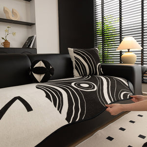 Abstract Art Sofa Cover with Wave Edge, Non Slip Couch Cover for Stylish Homes