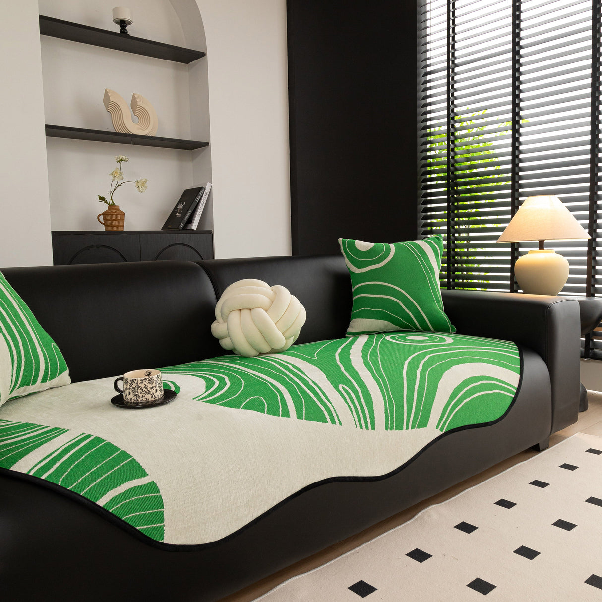 Abstract Art Sofa Cover with Wave Edge, Non Slip Couch Cover for Stylish Homes