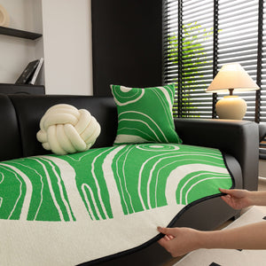 Abstract Art Sofa Cover with Wave Edge, Non Slip Couch Cover for Stylish Homes