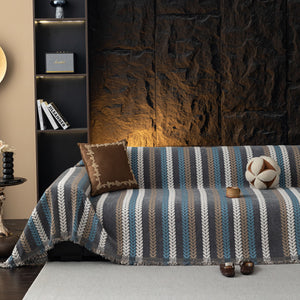Cozy Decorative Throw Blanket for Couches, Boho Plush Woven Sofa Cover with Stripes