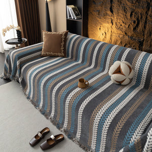 Cozy Decorative Throw Blanket for Couches, Boho Plush Woven Sofa Cover with Stripes