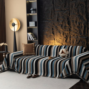 Cozy Decorative Throw Blanket for Couches, Boho Plush Woven Sofa Cover with Stripes