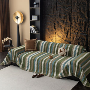Cozy Decorative Throw Blanket for Couches, Boho Plush Woven Sofa Cover with Stripes