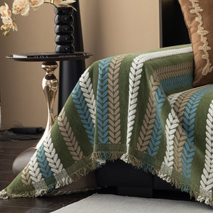 Cozy Decorative Throw Blanket for Couches, Boho Plush Woven Sofa Cover with Stripes