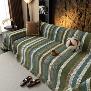 Cozy Decorative Throw Blanket for Couches, Boho Plush Woven Sofa Cover with Stripes