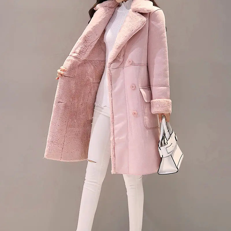 Women's Long Lambswool Coat - Korean Winter Style