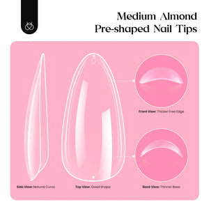 Beetles Gel Nail Kit 600Pcs Medium Almond Nail Tips with Milky White Gel Polish Top Coat, 15 Sizes Soft Clear Gel Nail Tips 5 In 1 Nail Glue Uv Nail Lamp for Nail Extension DIY Nail Salon Gift for Her B-Medium Almond 600pcs(Gel Polish & Top Coat）