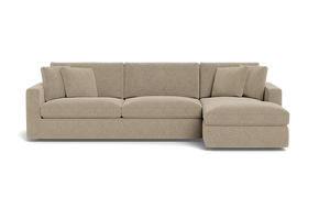 James 3 Seat Left Chaise 92" Sectional on a transparent background, showcasing three cushions and an extended left chaise. The sectional boasts a minimalist and modern design, with cushions that enhance comfort.