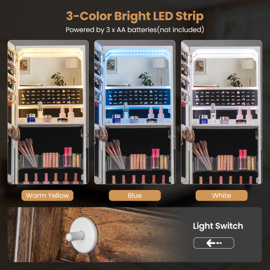 Lockable Freestanding Jewelry Organizer with Full-Length Frameless Mirror-Rustic Brown