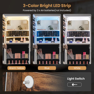 Lockable Freestanding Jewelry Organizer with Full-Length Frameless Mirror-Rustic Brown