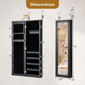 Jewelry Cabinet Wall or Door Mounted Jewelry Armoire with Full-Length Mirror-Black