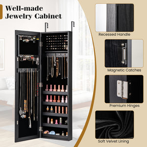 Jewelry Cabinet Wall or Door Mounted Jewelry Armoire with Full-Length Mirror-Black