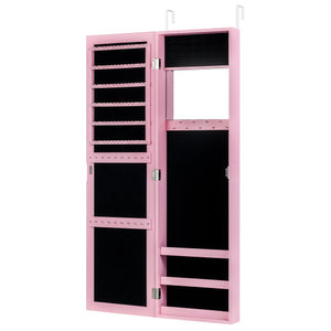 Jewelry Cabinet Wall or Door Mounted Jewelry Armoire Modern Hanging Jewelry Organizer-Pink
