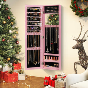 Jewelry Cabinet Wall or Door Mounted Jewelry Armoire Modern Hanging Jewelry Organizer-Pink