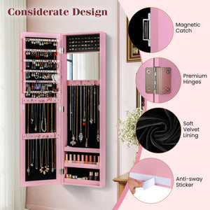 Jewelry Cabinet Wall or Door Mounted Jewelry Armoire Modern Hanging Jewelry Organizer-Pink