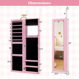 Jewelry Cabinet Wall or Door Mounted Jewelry Armoire Modern Hanging Jewelry Organizer-Pink