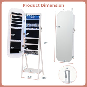 Jewelry Cabinet with Full-Length Mirror Large Storage Capacity-White