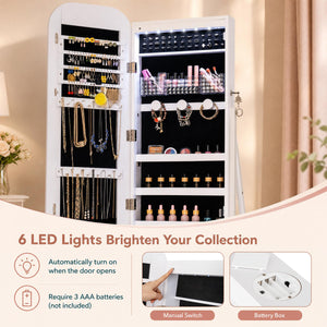 Jewelry Cabinet with Full-Length Mirror Large Storage Capacity-White