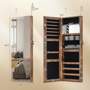 43.5 Inch Jewelry Mirror Cabinet with Full-length Mirror and Adjustable Hangers-Rustic Brown
