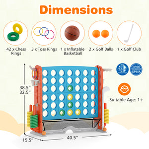 Jumbo 4-to-Score Game with Ring-toss and Basketball Hoop-Blue & Orange