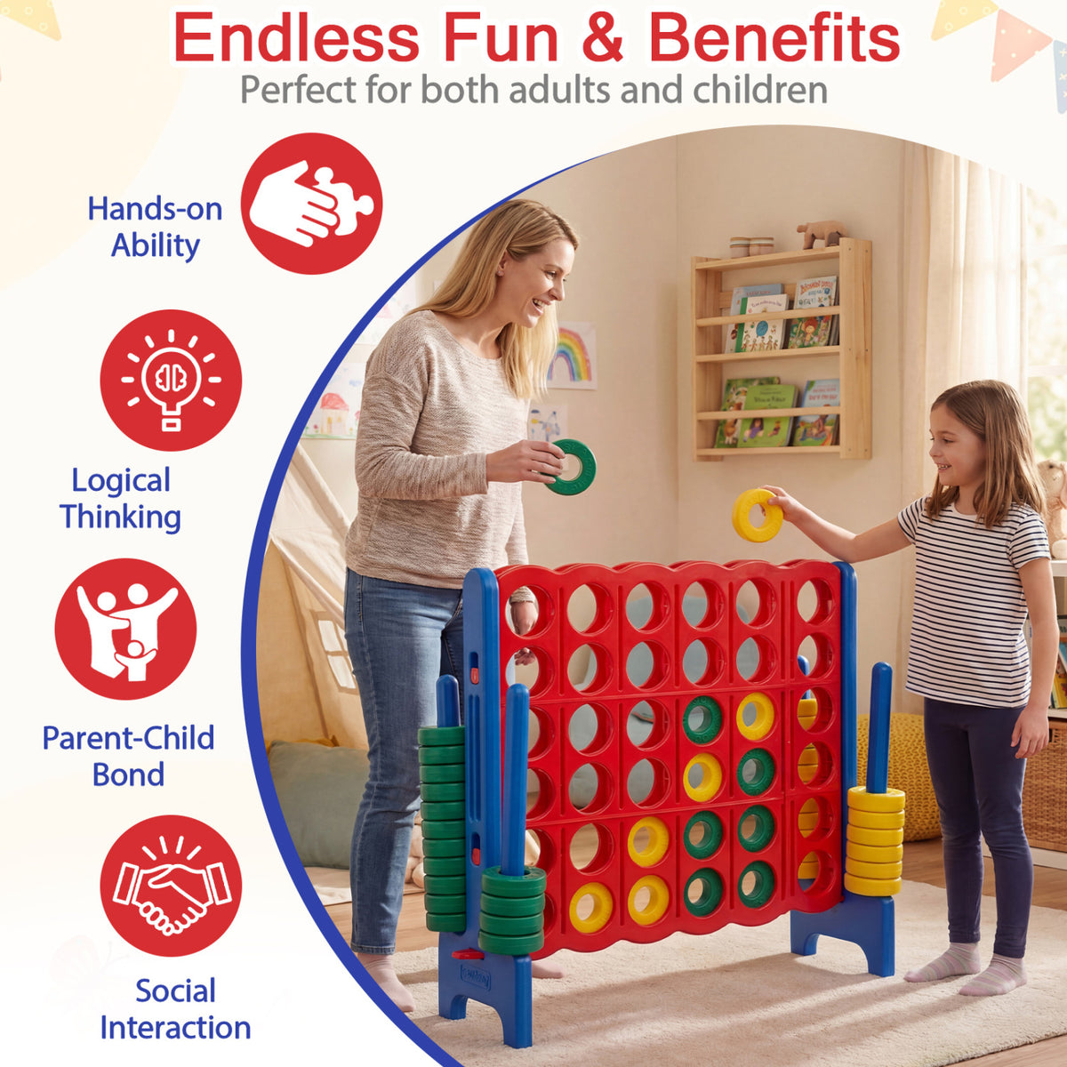 Jumbo 4-to-Score Game Set for Kids and Adults 3.5FT Tall by 4FT Wide Oversized Family Fun Game-Blue