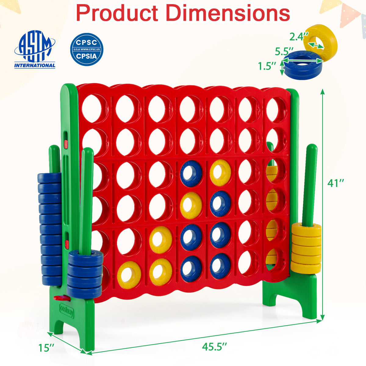 Jumbo 4-to-Score Game Set for Kids and Adults 3.5FT Tall by 4FT Wide Oversized Family Fun Game-Green