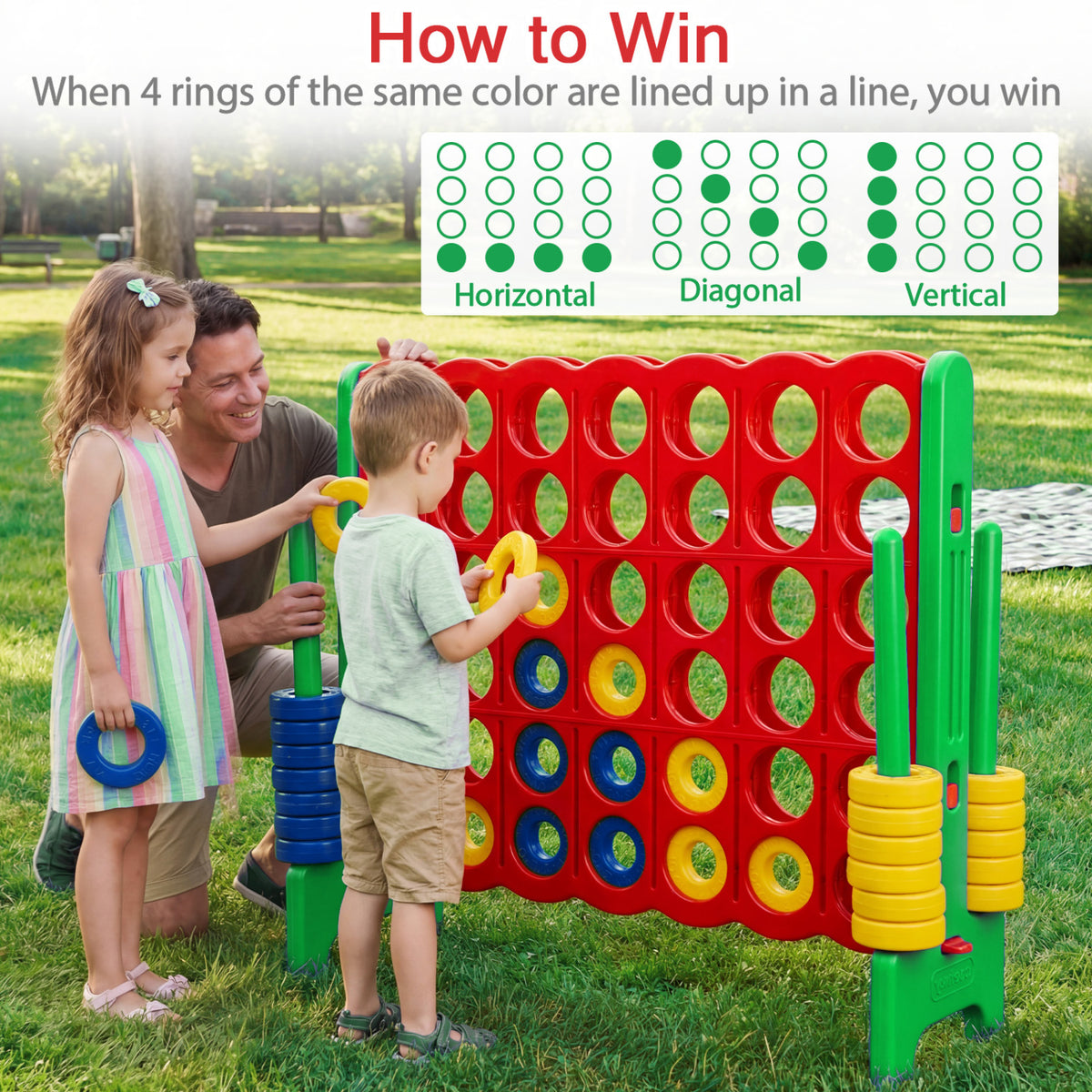 Jumbo 4-to-Score Game Set for Kids and Adults 3.5FT Tall by 4FT Wide Oversized Family Fun Game-Green