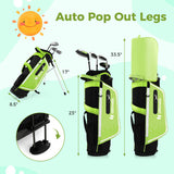Junior Complete Golf Club Set Right Hand with Rain Hood for Kids-Green