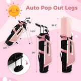 Junior Complete Golf Club Set for Kids with Rain Hood Right Hand Children Golf Age 8-10 Years Old-Pink