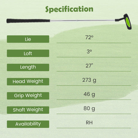 Junior Mallet Putter Individual Gold Club for 8-10 years old Kids-Green