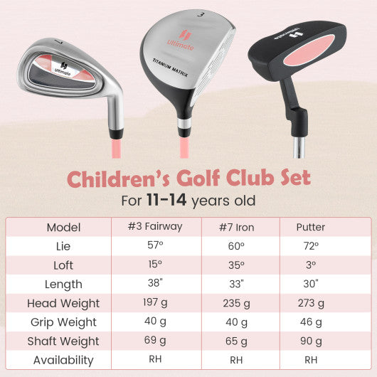 Junior Mallet Putter Individual Gold Club for Kids Ages 11-14-Pink