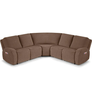 VANSOFY Extra Large Reclining Sectional Couch Covers Washable 5-Piece Sofa Covers for L Shape Sectional Sofa Corner Seater Thick Soft Sofa Slipcovers (5 Seat Recliner Cover Light Coffee)