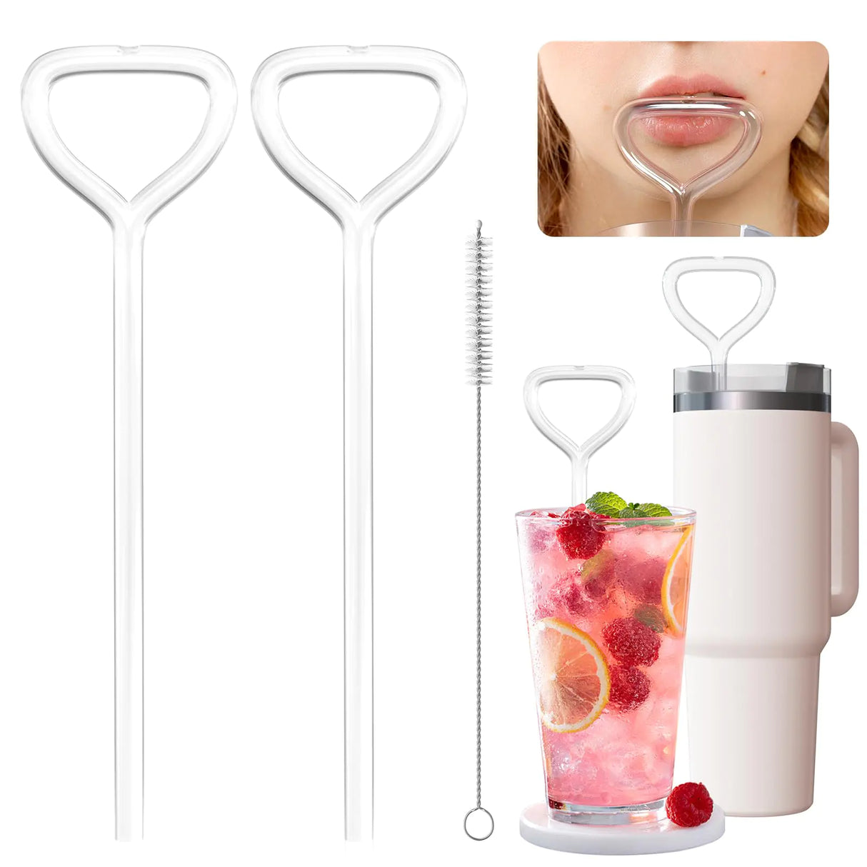 Anti Wrinkle Straw 2pcs Reusable Glass Straw for Stanley Cup Anti Wrinkle Drinking Straw Curved Lip Straw for Wrinkles Sideways Straw Wrinkle Free Prevent Wrinkle Straw
