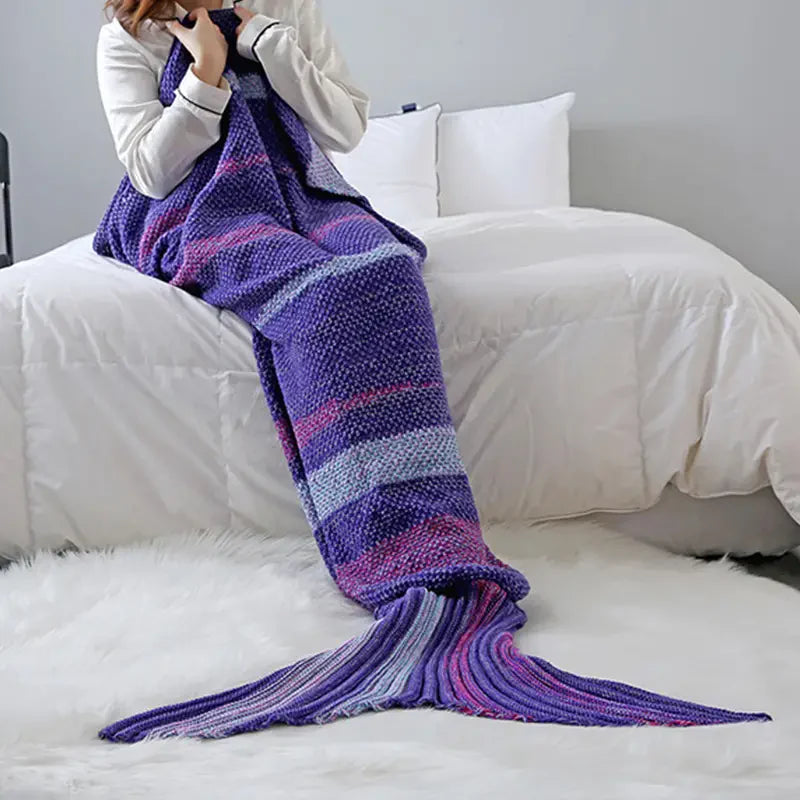Striped Mermaid Blanket for Office and Living Room