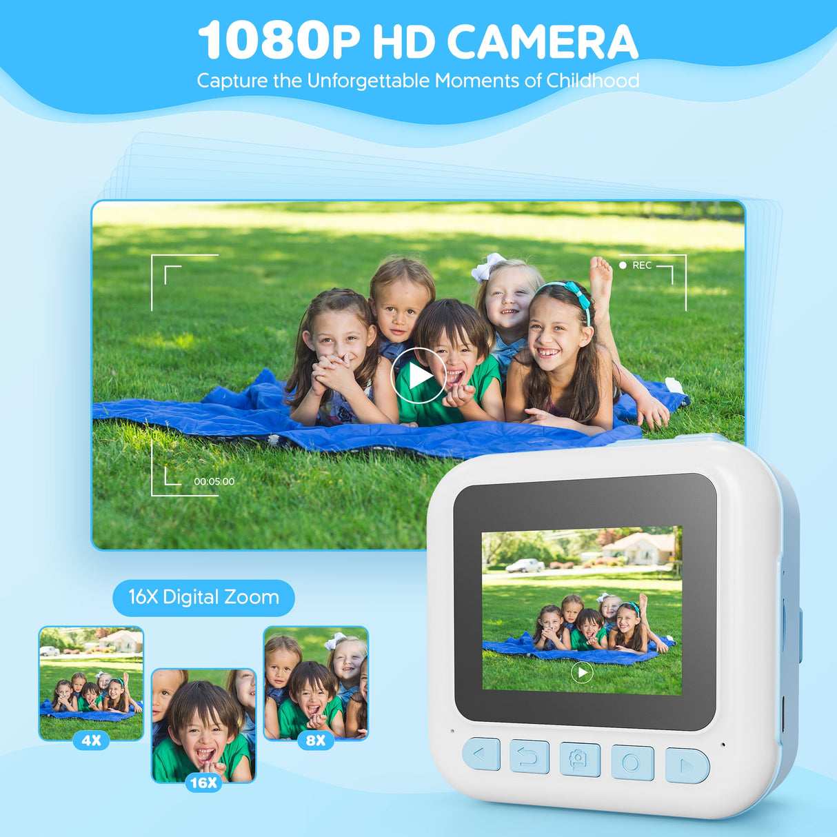 Contixo Kids Instant Print Camera, HD 1080P Digital Camera with 3 Rolls of Paper & 32G Card, 16X Zoom, Games & MP3, Ages 3-12 by Contixo