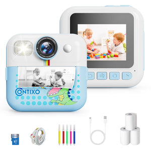 Contixo Kids Instant Print Camera, HD 1080P Digital Camera with 3 Rolls of Paper & 32G Card, 16X Zoom, Games & MP3, Ages 3-12 by Contixo