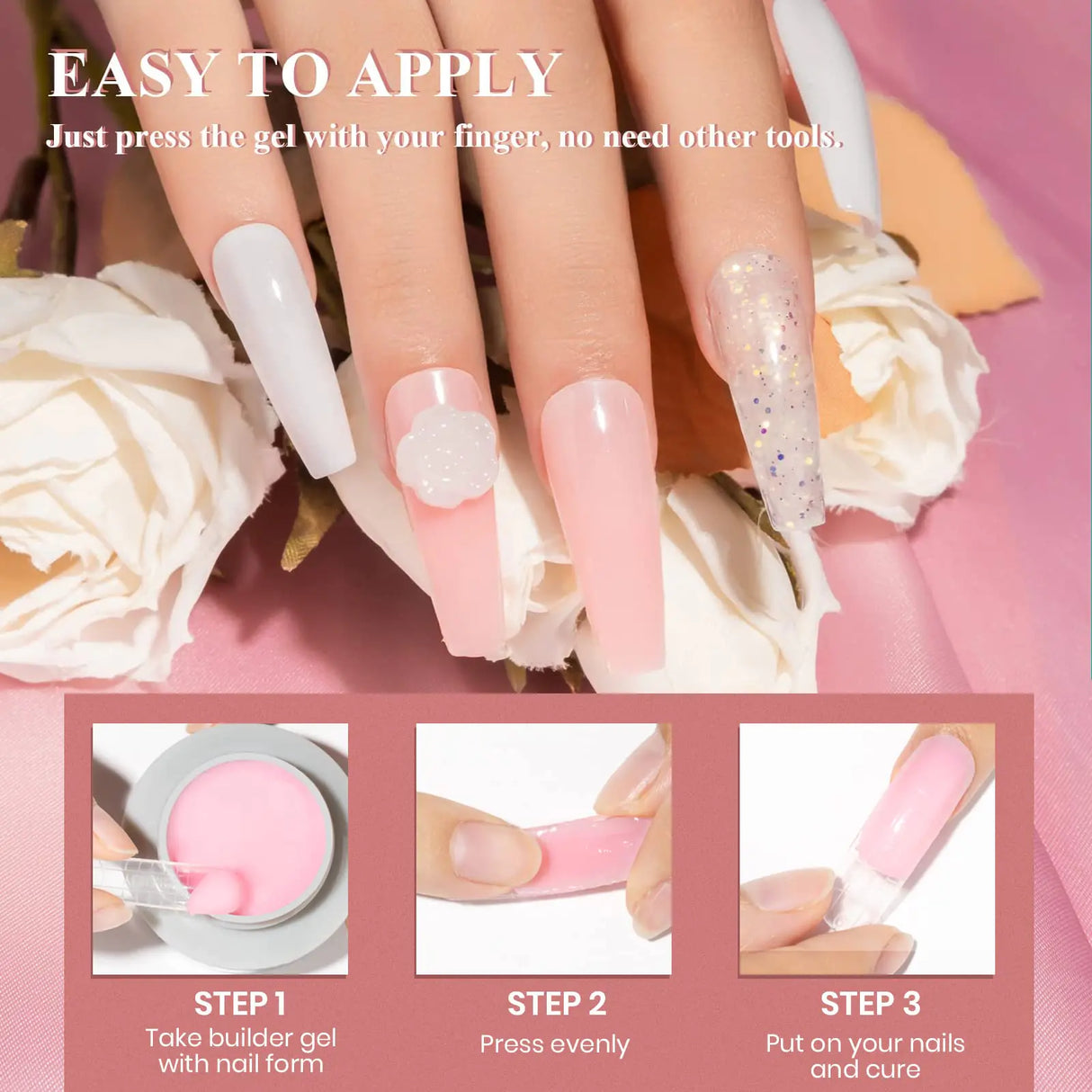 MIZHSE Solid Builder Gel, Nail Sculpture Gel Non-Sticky 4 Colors Nude Clear White Pink Hard Builder Gel Nails UV LED Nail Extension Gel For Nail Salon Home Manicure C-Classic Colors * 4