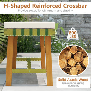 48 inch Acacia Wood Outdoor Bench with Thick Padded Seat Cushion