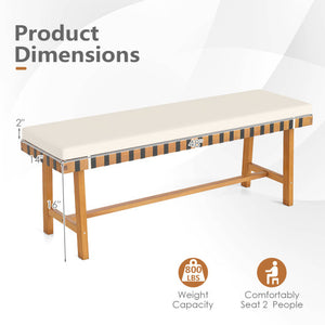 48 inch Acacia Wood Outdoor Bench with Thick Padded Seat Cushion