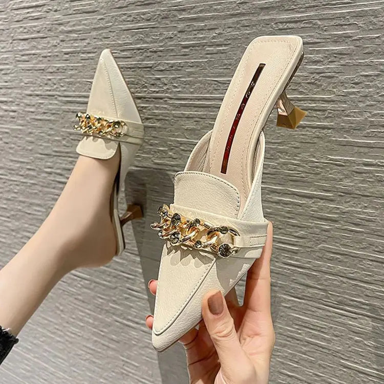 Women's Pointed Toe Stiletto Sandals with Metal Buckle