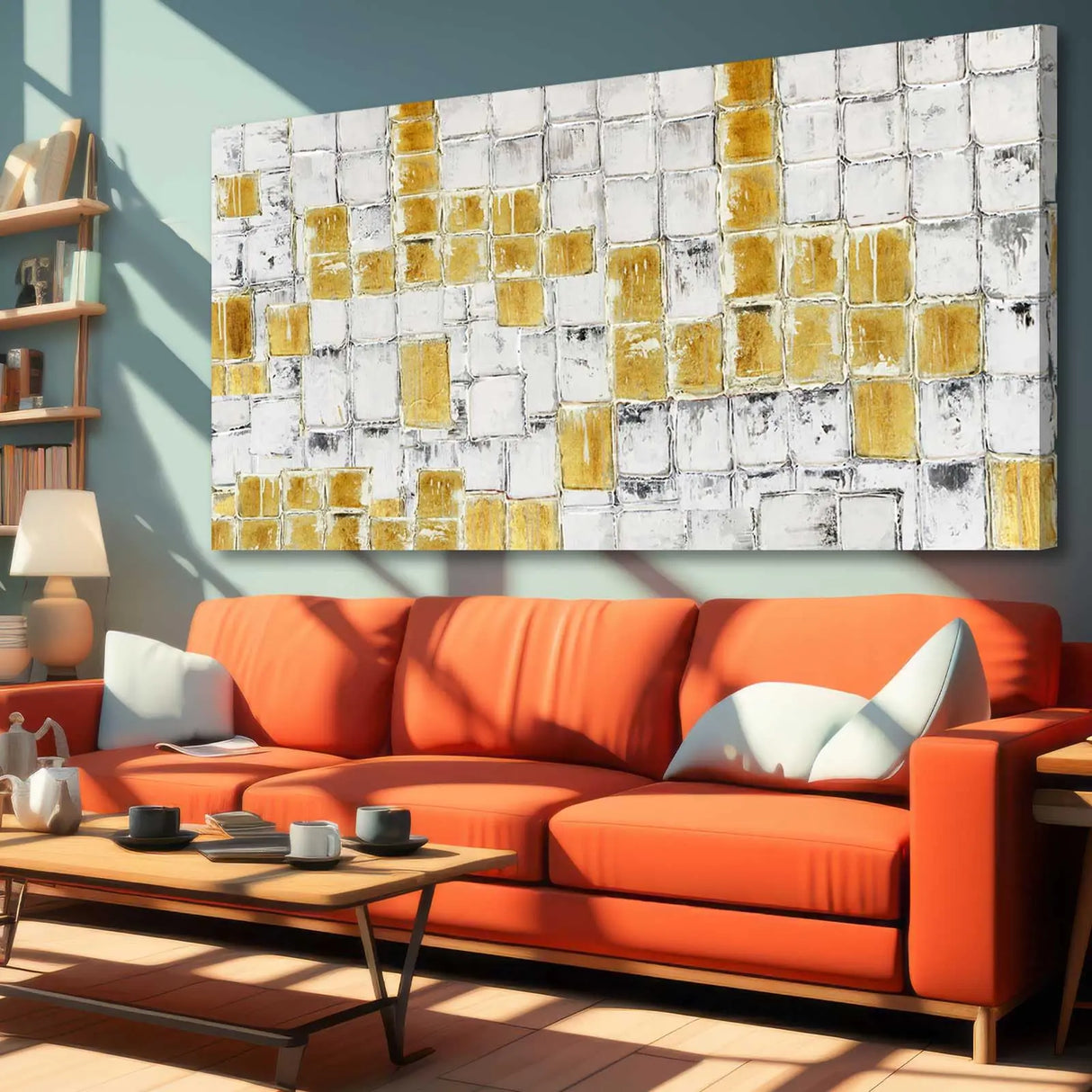 Large White Abstract Wall Art Modern Wall Decor 29"x 58" Yellow Block Painting for Living Room Bedroom Office Wall Decor for Women Dining Room Picture