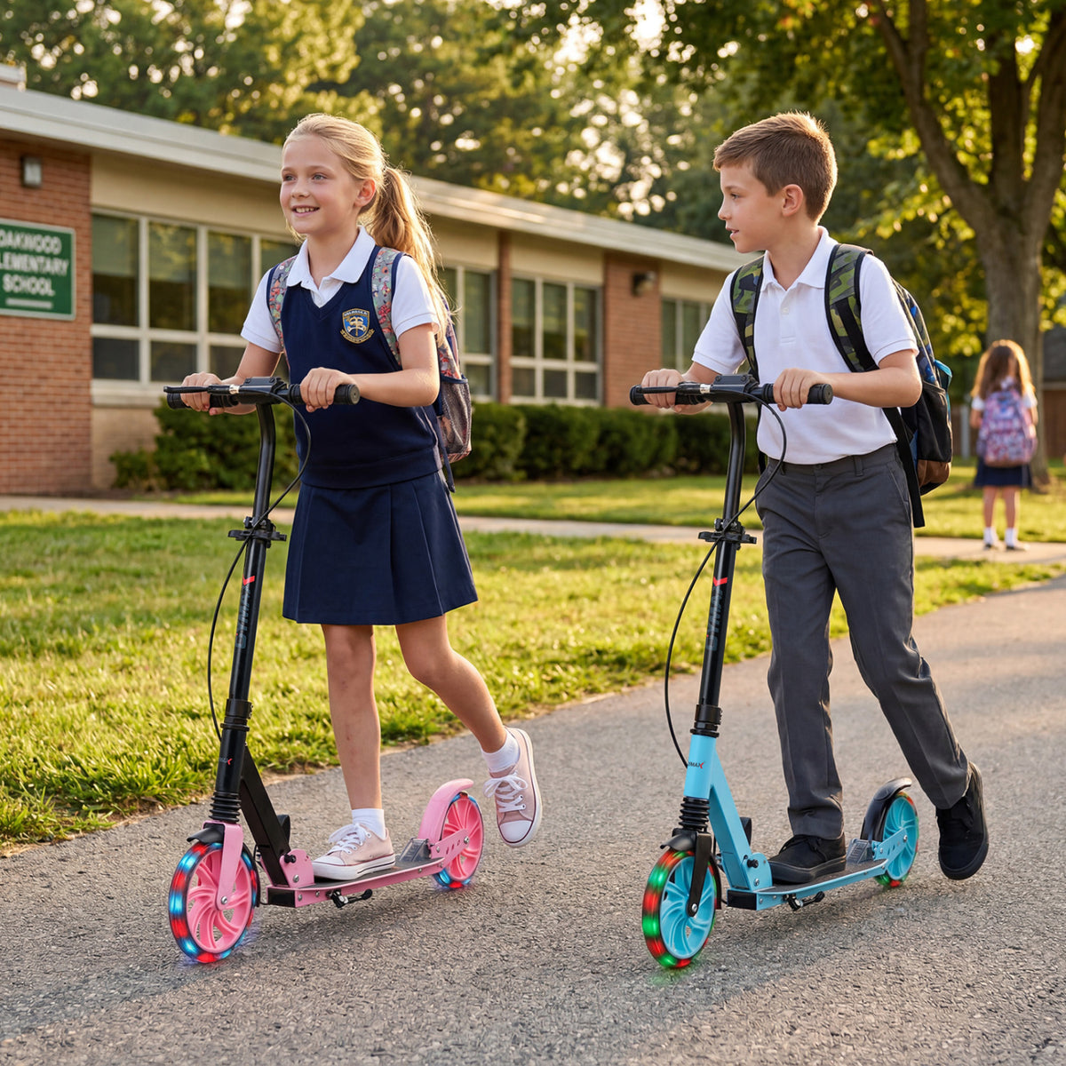 Kick Scooter for Kids Teens Adults Age 8+ Foldable Scooter with Large Light-up Wheels-Pink